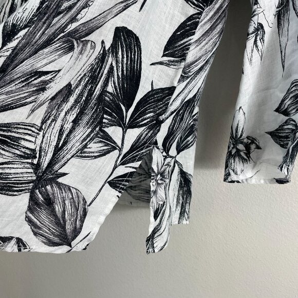 C&C California Womens Plus 1X 100% Linen Black White Floral Button Up Tunic Top - Picture 11 of 12